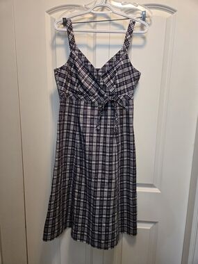 Nine West Navy and White Plaid Sleeveless Dress Size 10